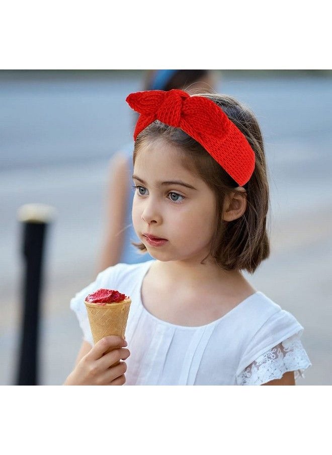 El Regalo - 2 Pcs Turban Wool Headband Warm Rabbit Knot Hair Band Knit Head Wrap For Baby Girls Newborns And Toddlers (Red & White) - Image 1