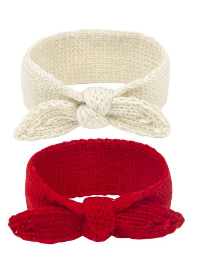 El Regalo - 2 Pcs Turban Wool Headband Warm Rabbit Knot Hair Band Knit Head Wrap For Baby Girls Newborns And Toddlers (Red & White) - Image 1