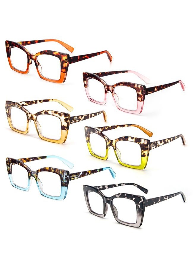 REAVEE 6 Pack Oversized Square Reading Glasses Oprah Style for Women, Blue Light Blocking Thick Large Frame Computer Designer Fashion Readers Spring Hinge with Leather Case,2.5 - Image 2