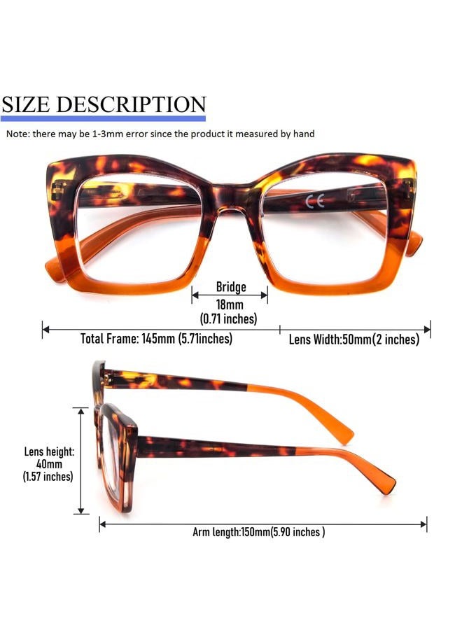 REAVEE 6 Pack Oversized Square Reading Glasses Oprah Style for Women, Blue Light Blocking Thick Large Frame Computer Designer Fashion Readers Spring Hinge with Leather Case,2.5 - Image 3