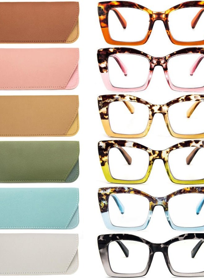 REAVEE 6 Pack Oversized Square Reading Glasses Oprah Style for Women, Blue Light Blocking Thick Large Frame Computer Designer Fashion Readers Spring Hinge with Leather Case,2.5 - Image 1