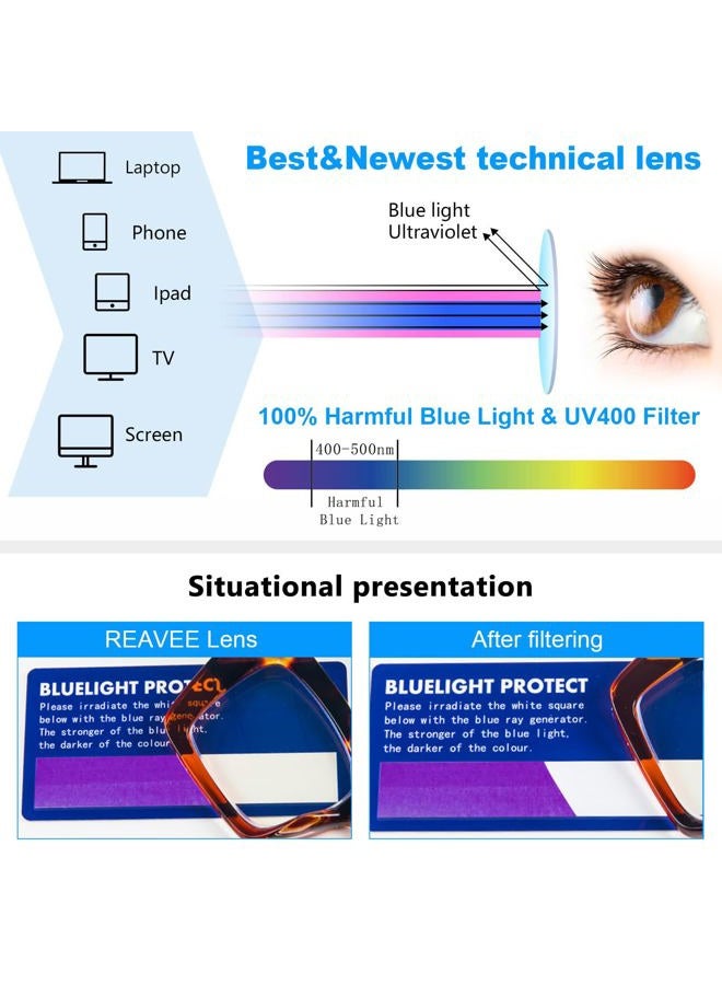 REAVEE 6 Pack Oversized Square Reading Glasses Oprah Style for Women, Blue Light Blocking Thick Large Frame Computer Designer Fashion Readers Spring Hinge with Leather Case,2.5 - Image 5