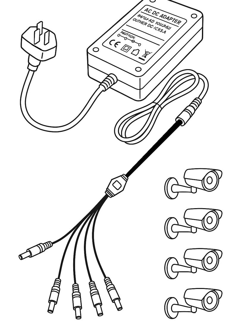 Hivision 12V 5A Power Supply Adapter with 4-Way DC Splitter Cable – AC 100-240V Input – UK Plug – for CCTV Security Cameras & DVRs  - Image 4