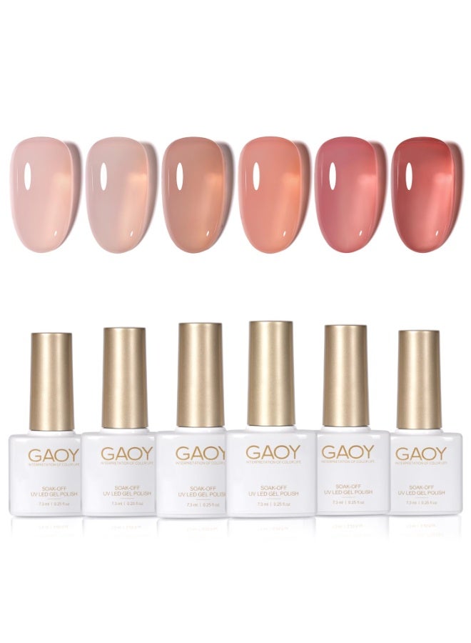 GAOY Jelly Nude Gel Nail Polish Set, 6 Transparent Colors Sheer Red Pink Brown Soak Off UV Light Cure Gel Polish Kit for Salon and Nail Art DIY at Home - Image 1