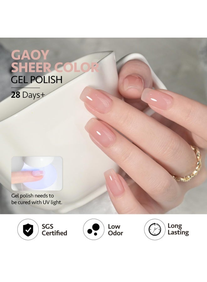 GAOY Jelly Nude Gel Nail Polish Set, 6 Transparent Colors Sheer Red Pink Brown Soak Off UV Light Cure Gel Polish Kit for Salon and Nail Art DIY at Home - Image 3