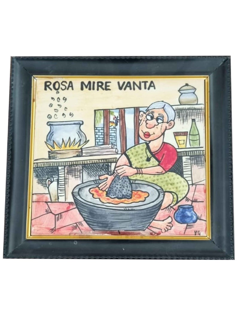 Goa2Gulf Azulejos Hand Painted Baked Tile with wall Frame Color - Rosa Mire Vanta 19.2 x 19.2 cm - Image 1