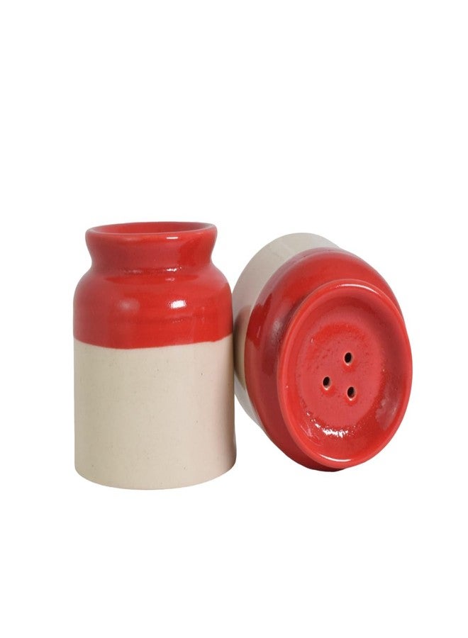 Vynora Handcrafted Two-Tone Ceramic Salt & Pepper Shaker Set – Red & Beige Duo-60ML - Image 2