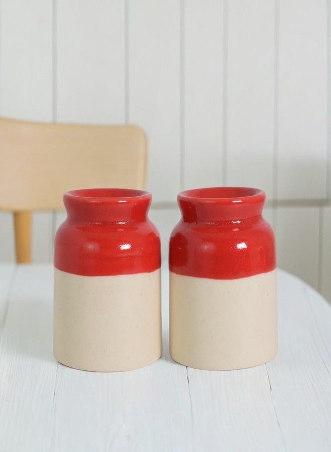 Vynora Handcrafted Two-Tone Ceramic Salt & Pepper Shaker Set – Red & Beige Duo-60ML - Image 1
