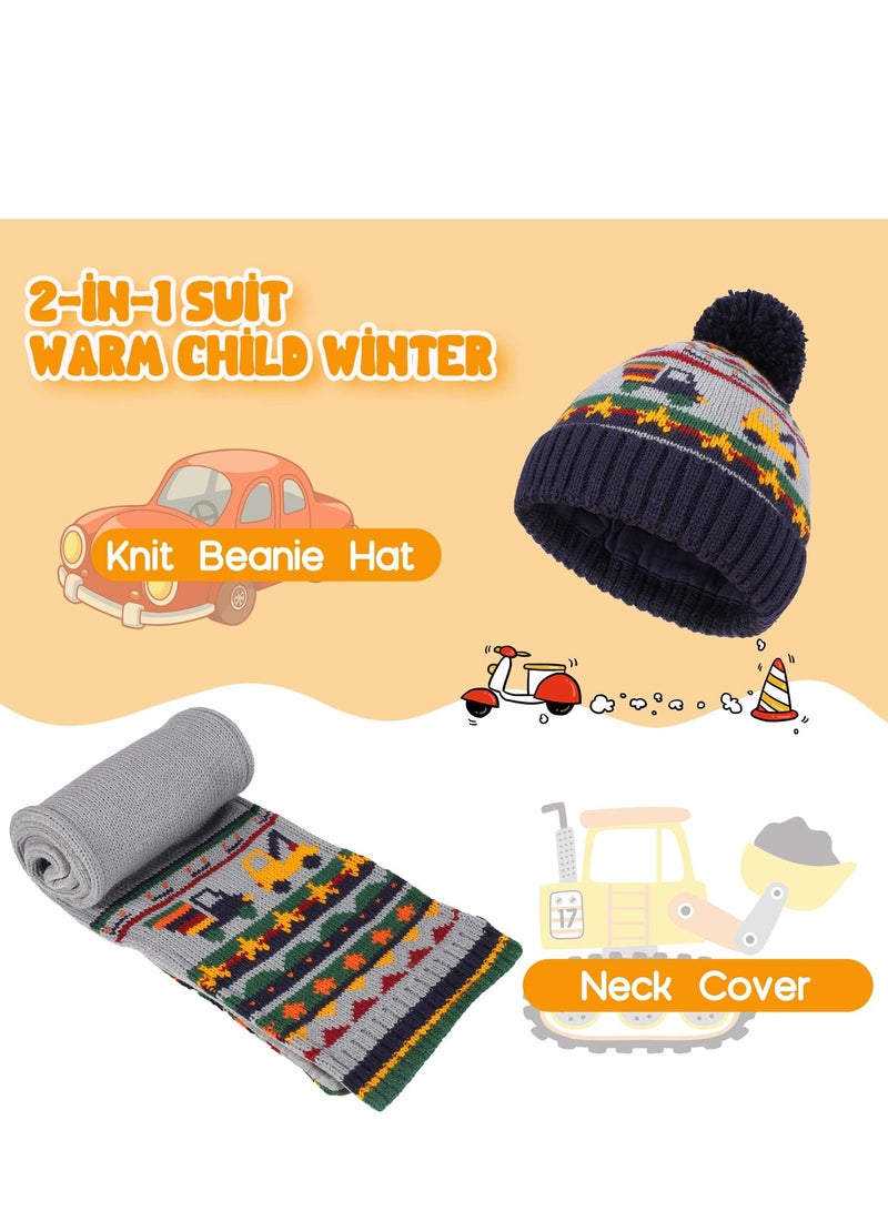 Winter Kids Knit Bobble Hat Scarf Set Warm Beanie Cap with Thick Cotton Lining and Neck Warmer Warm Fleece Lining Outdoor Sport Skiing Soft Accessories for Kid Children Girls Boys Aged 3+ Grey - Image 4