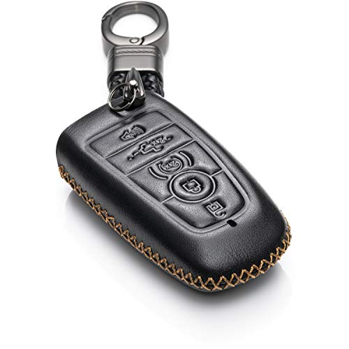 Vitodeco Leather Smart Key Fob Case Compatible with Ford Escape 2025, Bronco 2025, Explorer 2025, Edge 2025, Expedition 2025, F-150, Mustang 2025, F150 2025 and More Models (5-Button, Black) - Image 1