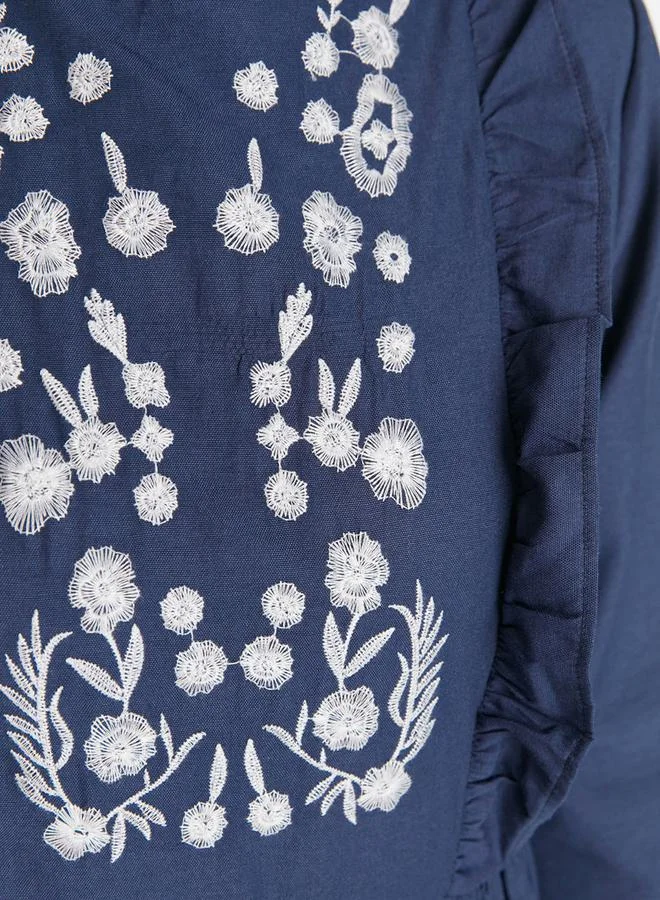 Styli Embroidered Yoke Tiered Maxi Dress