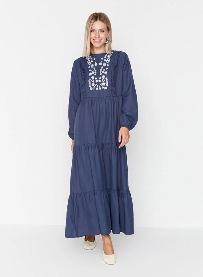 Styli Embroidered Yoke Tiered Maxi Dress
