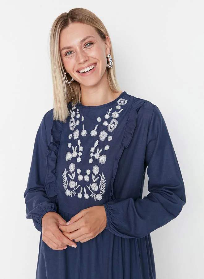 Styli Embroidered Yoke Tiered Maxi Dress