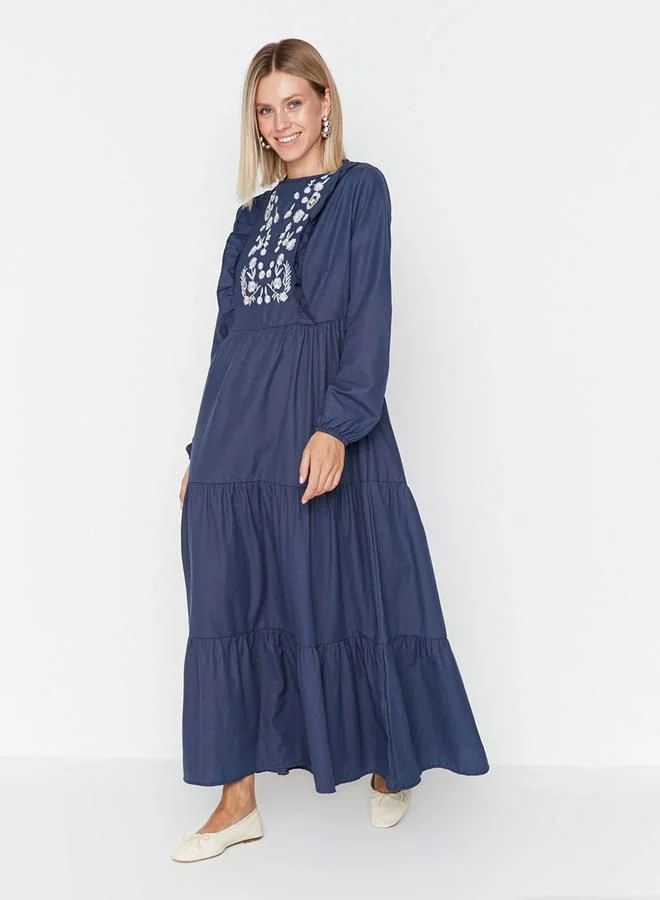 Styli Embroidered Yoke Tiered Maxi Dress