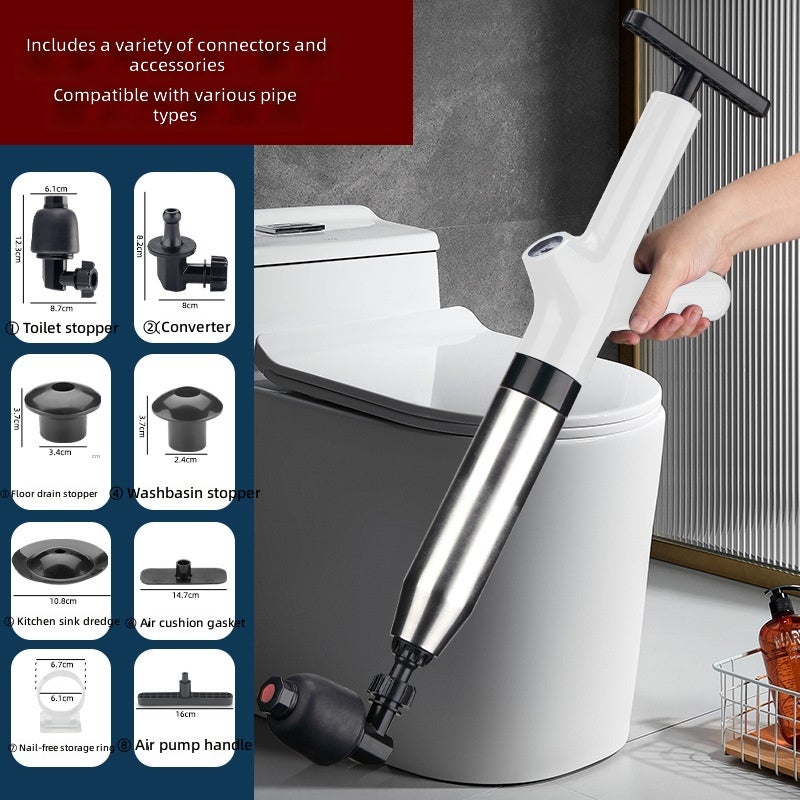 New High Pressure Drain Blaster – Stainless Steel Toilet Plunger & Pipe Unblocker, Powerful Air Drain Gun for Clogged Sinks, Floor Drains & Sewer Lines