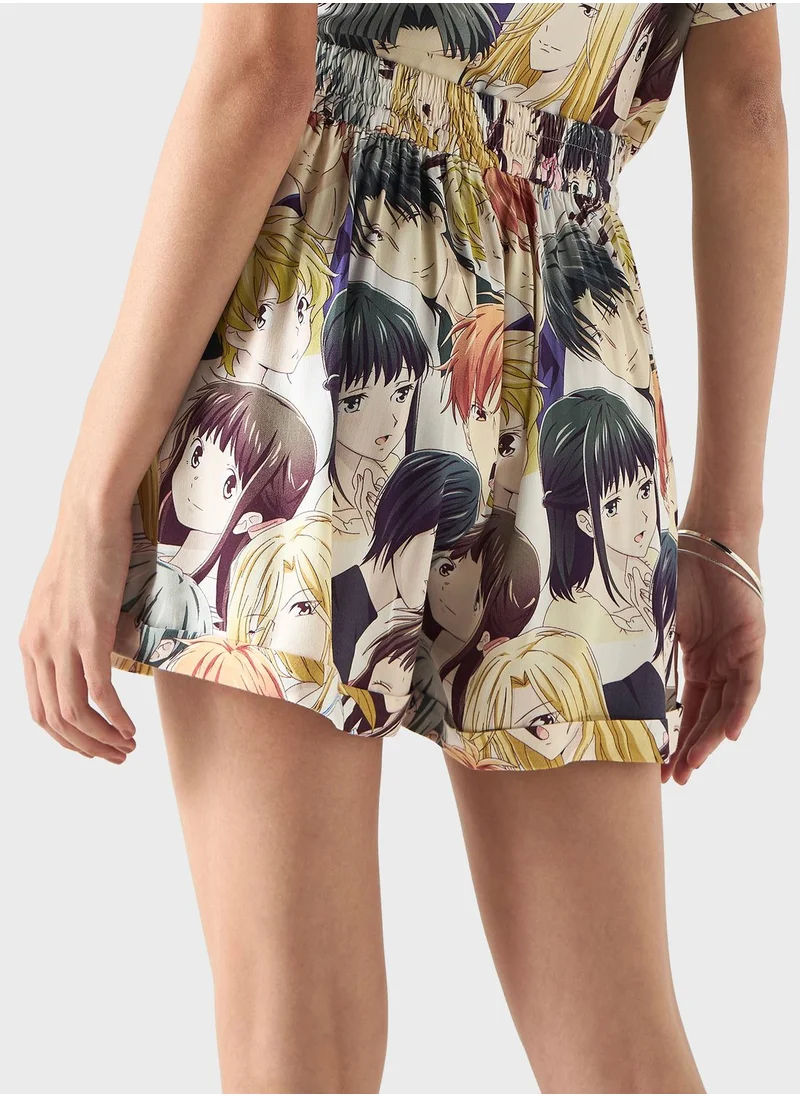 اس بي كاركترز Anime Printed Shorts