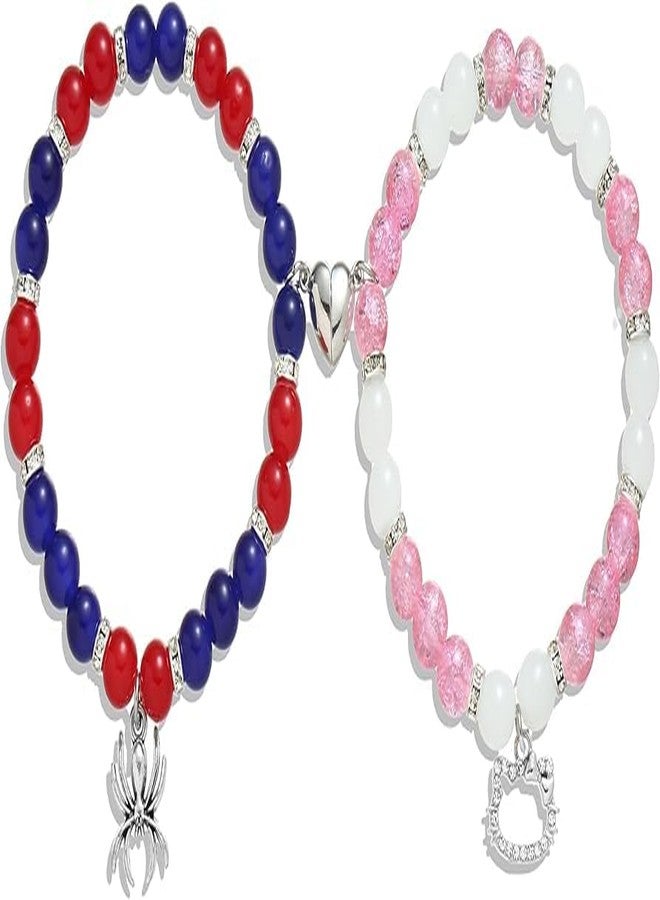 SUPER SOFTENER SUPERSOFTNER Magnetic Bracelets 2Pcs Love Matching Spidermen Beads Bracelet Set Adjustable Bracelets for Men Women Couples Friends Gift Friendship - (Pack of 2) - Image 1