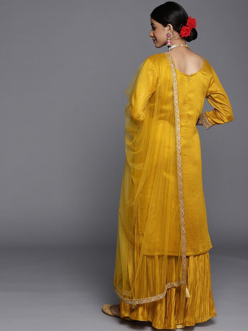 Libas Womens Embroidered Silk Blend Pakistani Kurta With Sharara and Dupatta - Image 5
