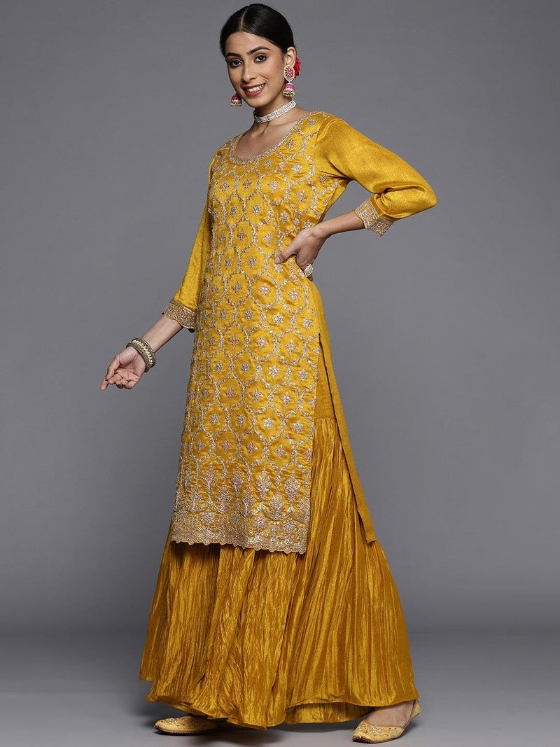 Libas Womens Embroidered Silk Blend Pakistani Kurta With Sharara and Dupatta - Image 4