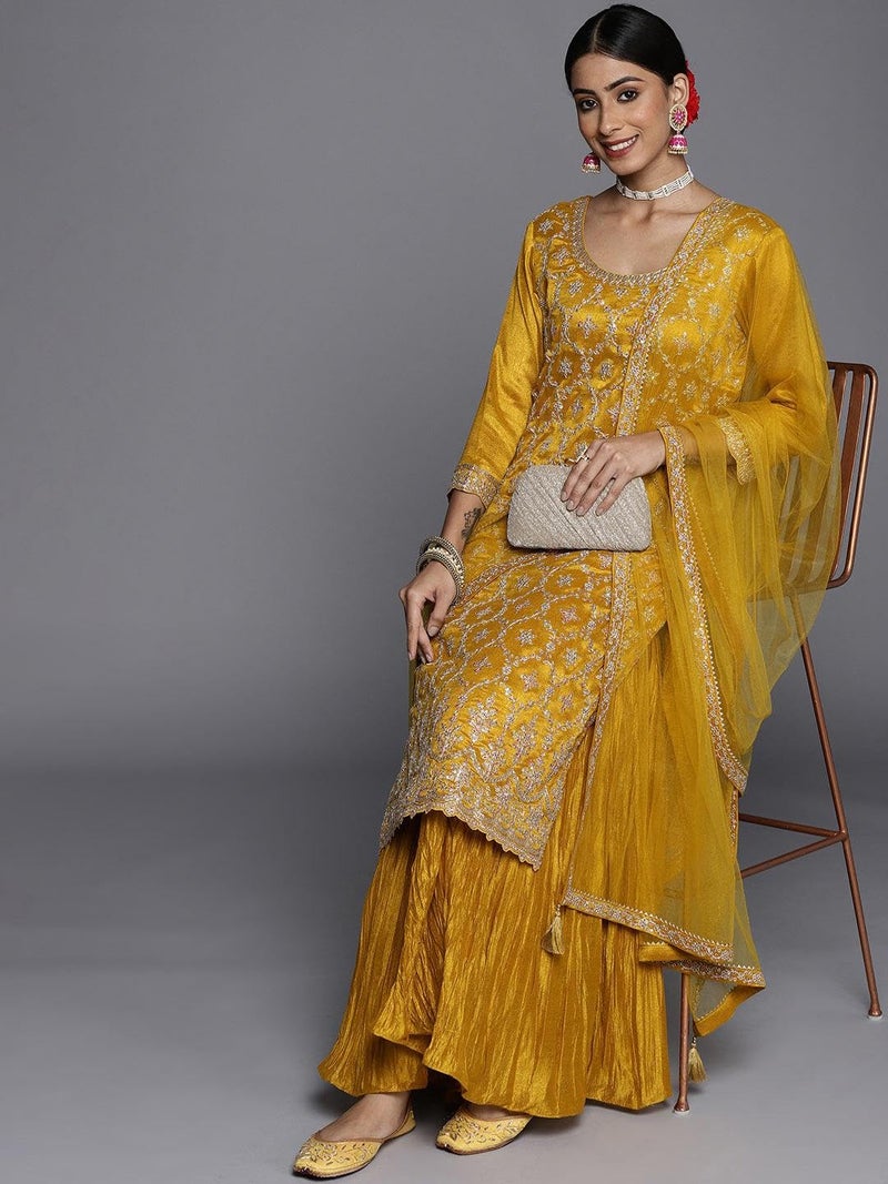 Libas Womens Embroidered Silk Blend Pakistani Kurta With Sharara and Dupatta - Image 2