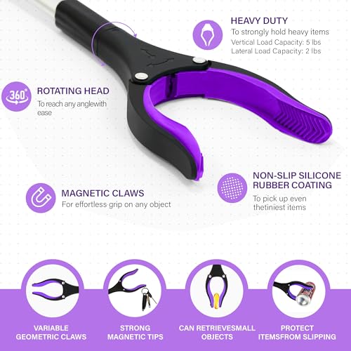 GrabRunner Grabber Reacher Tool 32 Reacher Grabber Tool with Strong Magnetic and Swivel Head FDA Registered Heavy Duty Pick Up Stick Grabbers for Seniors Trash Surgery Recovery Must Haves GiftsPurple - Image 5