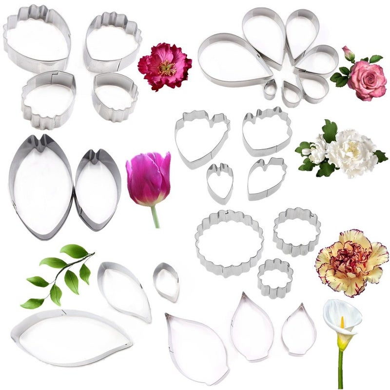 Colorkitchenware 26Pcs Stainless Steel Gum Paste Flower and Leaf Cutter Set Fondant Flower Cookie Cutter Sugarcraft Flower Making Tool for Wedding Birthday Cake Decorating - Image 2