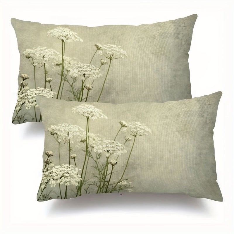 2Pcs Super Soft Plush Throw Pillows Queen Annes Lace Print 12x20 Inch Sofa Bedroom Decor - Image 1