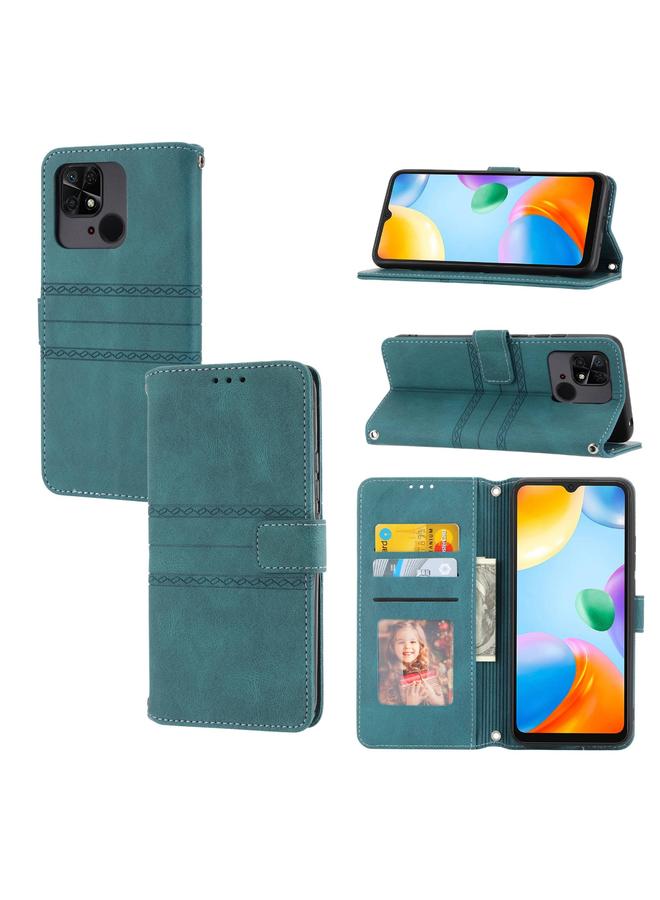 Case For Xiaomi Redmi 12C Embossed Stripes Skin Feel Leather Phone Case