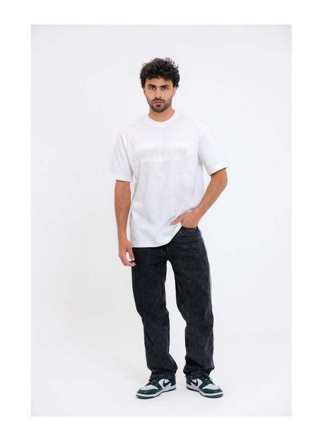 WHITE RABBIT White T-Shirt with Distressed Print - Image 5