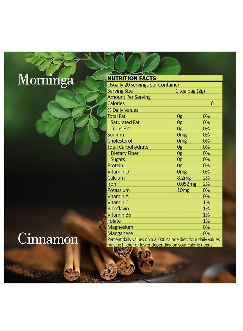 هيلز شاي أعشاب المورينجا والقرفة العضوي، 25 كيس شاي في كل عبوة - Image 2