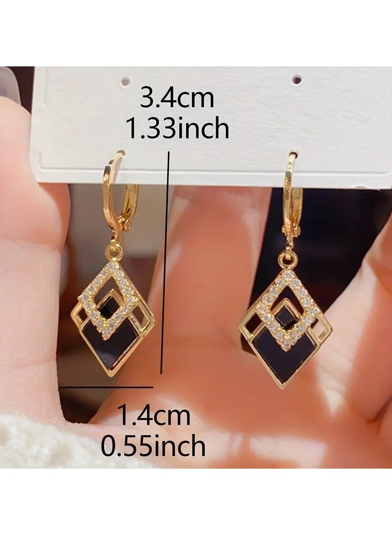 Goolsky أقراط نسائية مزدوجة على شكل ماسة بتصميم أنيق بلون ذهبي مع زينة متلألئة - تصميم خفيف وفاخر للاستخدام اليومي والمناسبات الخاصة، أقراط للاستخدام اليومي|أقراط نسائية أنيقة|تشطيب بلون ذهبي، أقراط جديدة - Image 3