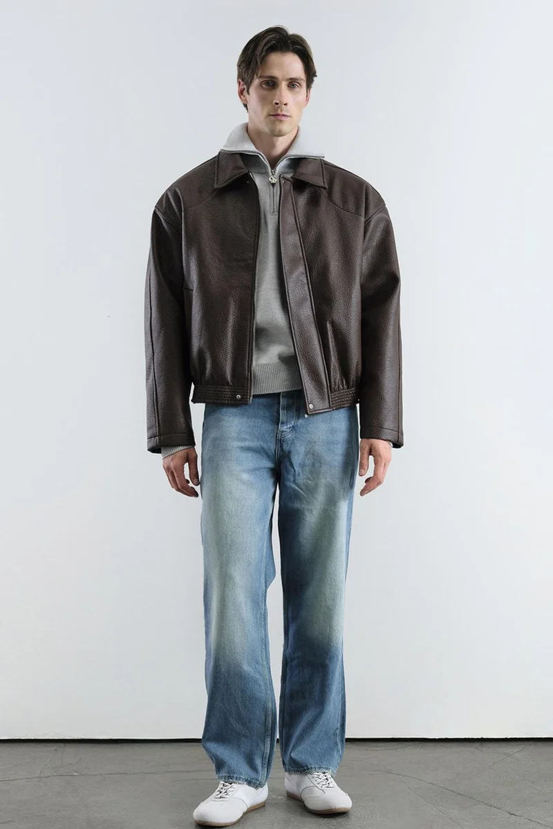 Giesto Beaver Brown GIESTO Short Faux Leather Zip Jacket for Men | Best Price UAE