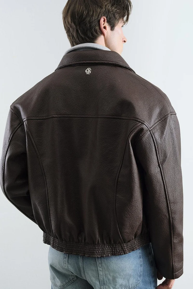 Giesto Beaver Brown GIESTO Short Faux Leather Zip Jacket for Men | Best Price UAE