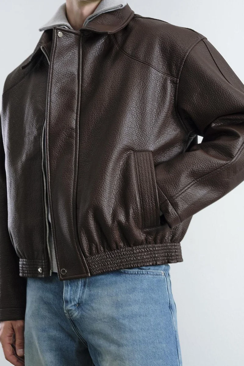 GIESTO Short Faux Leather Zip Jacket