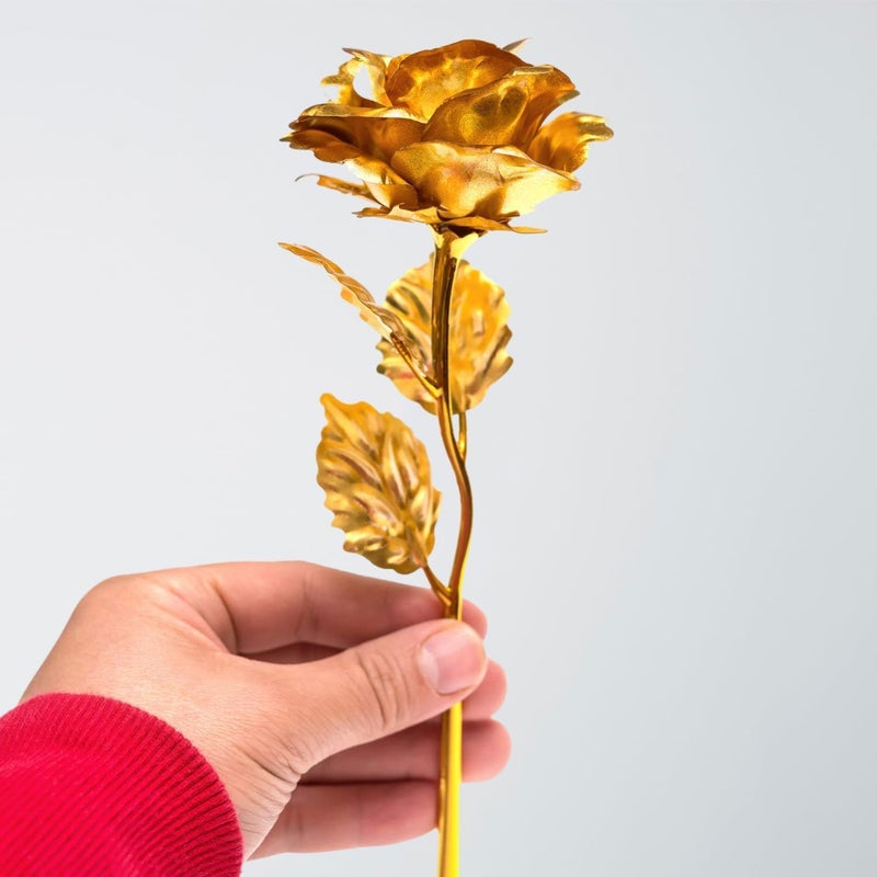 RIVUGJA RIVUGJA 24K Gold Plated Artificial Rose Showpiece Rose Flower with Golden Leaf Elegant Gift for Valentines Day Rose Day Anniversary Wedding and Special Occasions for Wife Girlfriend Husband  - Image 4