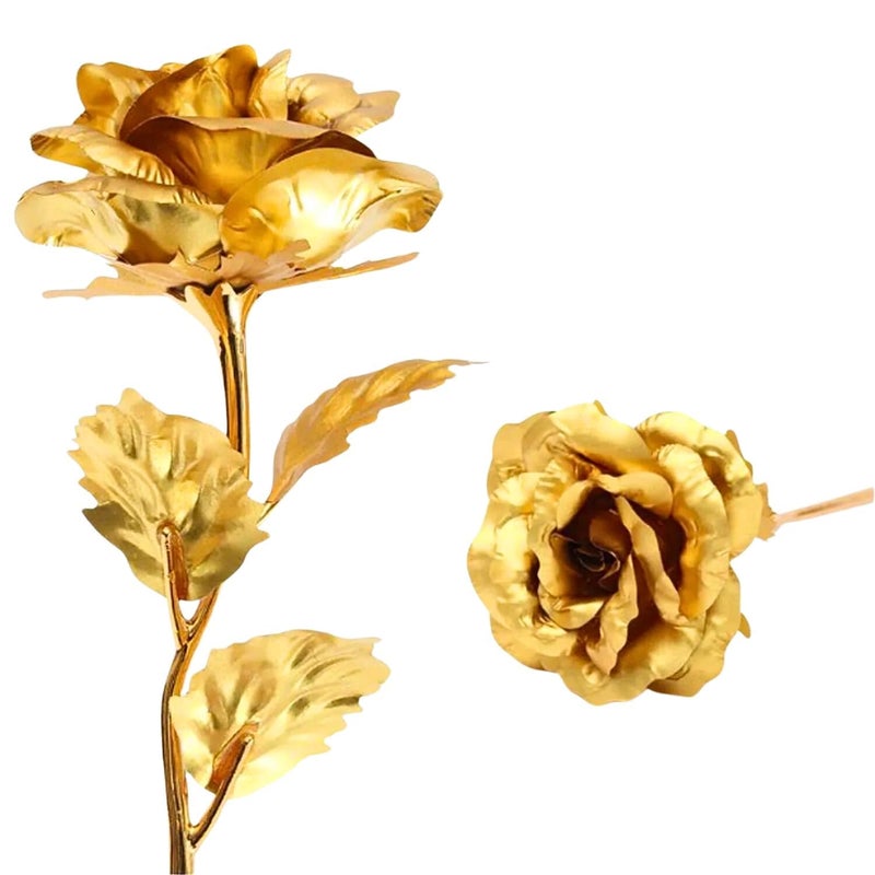 RIVUGJA RIVUGJA 24K Gold Plated Artificial Rose Showpiece Rose Flower with Golden Leaf Elegant Gift for Valentines Day Rose Day Anniversary Wedding and Special Occasions for Wife Girlfriend Husband  - Image 1