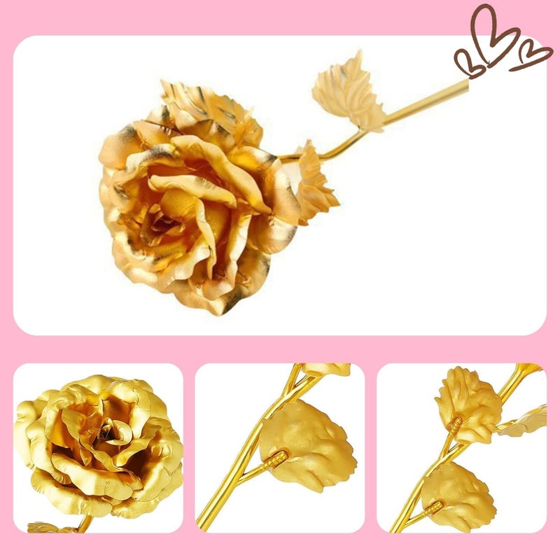 RIVUGJA RIVUGJA 24K Gold Plated Artificial Rose Showpiece Rose Flower with Golden Leaf Elegant Gift for Valentines Day Rose Day Anniversary Wedding and Special Occasions for Wife Girlfriend Husband  - Image 5