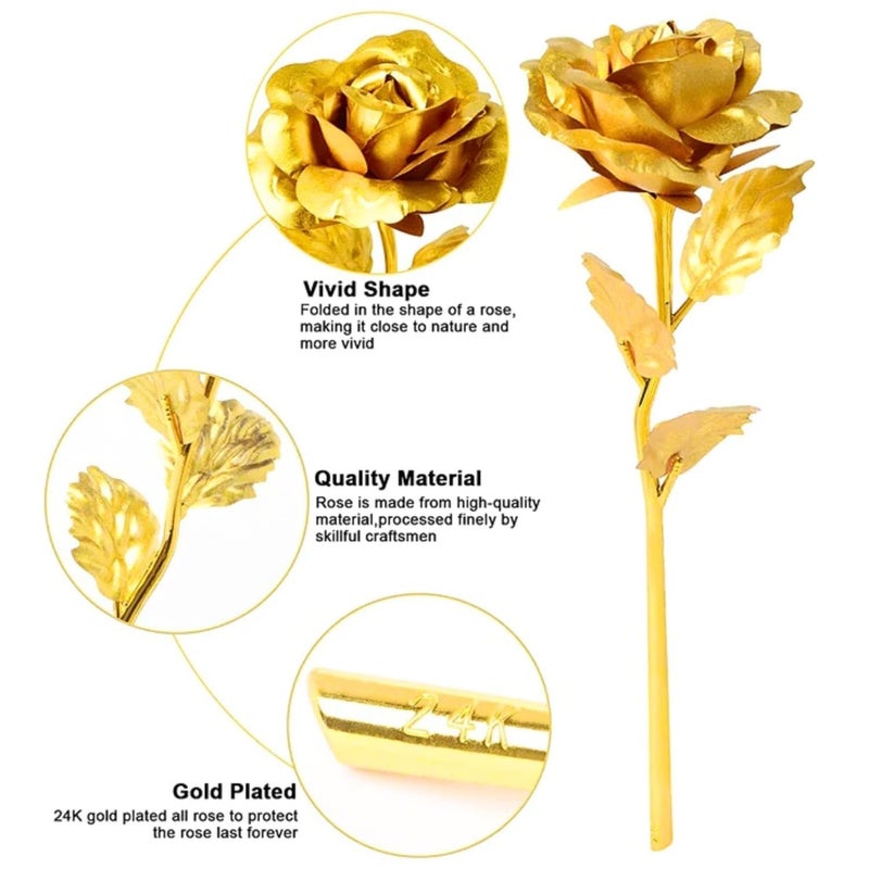 RIVUGJA RIVUGJA 24K Gold Plated Artificial Rose Showpiece Rose Flower with Golden Leaf Elegant Gift for Valentines Day Rose Day Anniversary Wedding and Special Occasions for Wife Girlfriend Husband  - Image 3