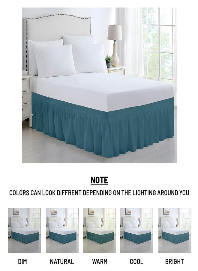 SGI Bedding 14 inch Drop Wraparound Bed Skirt Queen Size - No Lifting Required, Adjustable Easy Fit Elastic Strap, Classic Gathered Styling Dust Ruffle, Fade Resistant - Teal - Image 2
