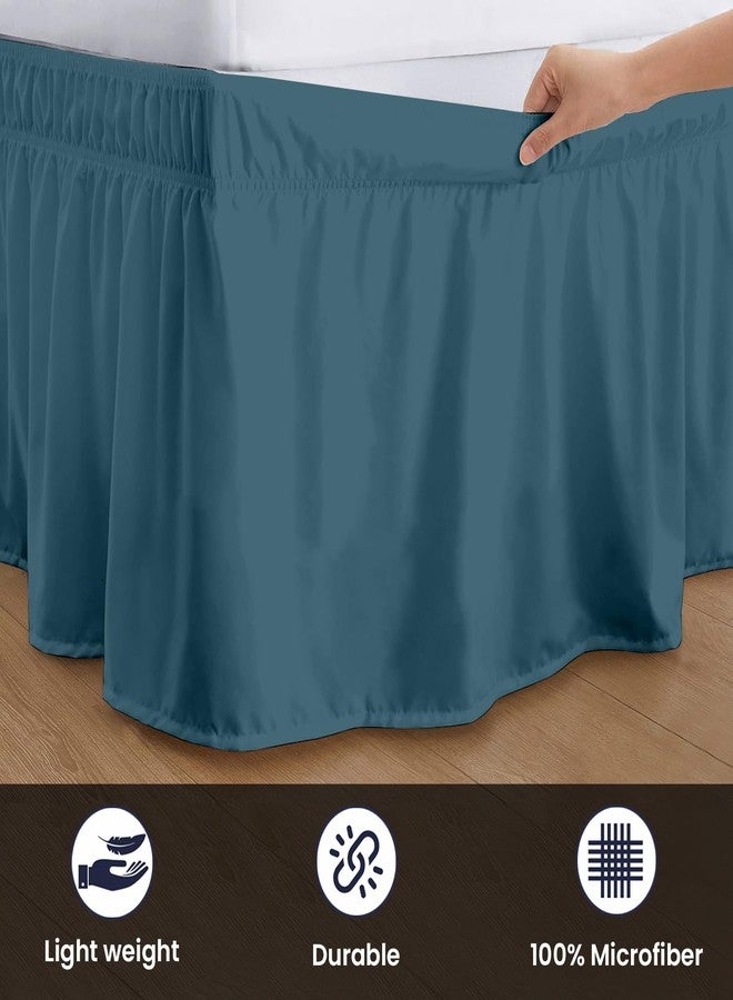 SGI Bedding 14 inch Drop Wraparound Bed Skirt Queen Size - No Lifting Required, Adjustable Easy Fit Elastic Strap, Classic Gathered Styling Dust Ruffle, Fade Resistant - Teal - Image 3