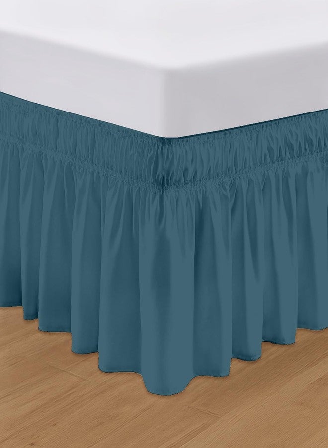 SGI Bedding 14 inch Drop Wraparound Bed Skirt Queen Size - No Lifting Required, Adjustable Easy Fit Elastic Strap, Classic Gathered Styling Dust Ruffle, Fade Resistant - Teal - Image 1