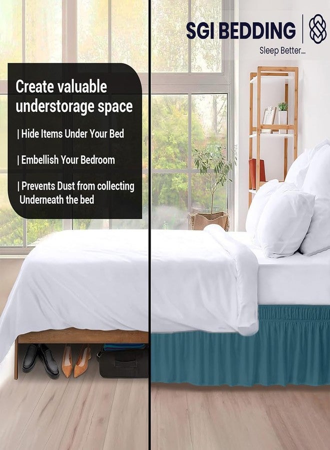 SGI Bedding 14 inch Drop Wraparound Bed Skirt Queen Size - No Lifting Required, Adjustable Easy Fit Elastic Strap, Classic Gathered Styling Dust Ruffle, Fade Resistant - Teal - Image 4