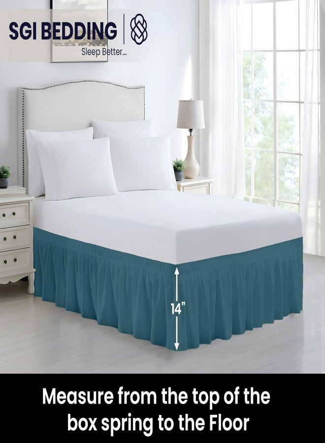 SGI Bedding 14 inch Drop Wraparound Bed Skirt Queen Size - No Lifting Required, Adjustable Easy Fit Elastic Strap, Classic Gathered Styling Dust Ruffle, Fade Resistant - Teal - Image 5