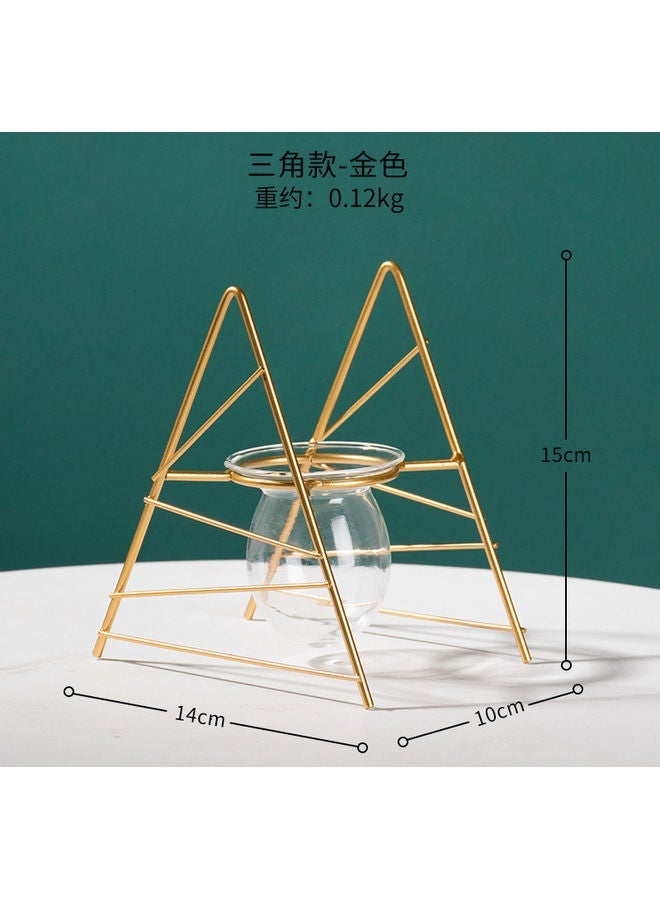 NIBEMINENT Flower Vase with Metal Rack Stand Gold/Clear 10x14x15cm - Image 1