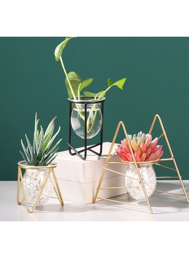 NIBEMINENT Flower Vase with Metal Rack Stand Gold/Clear 10x14x15cm - Image 2