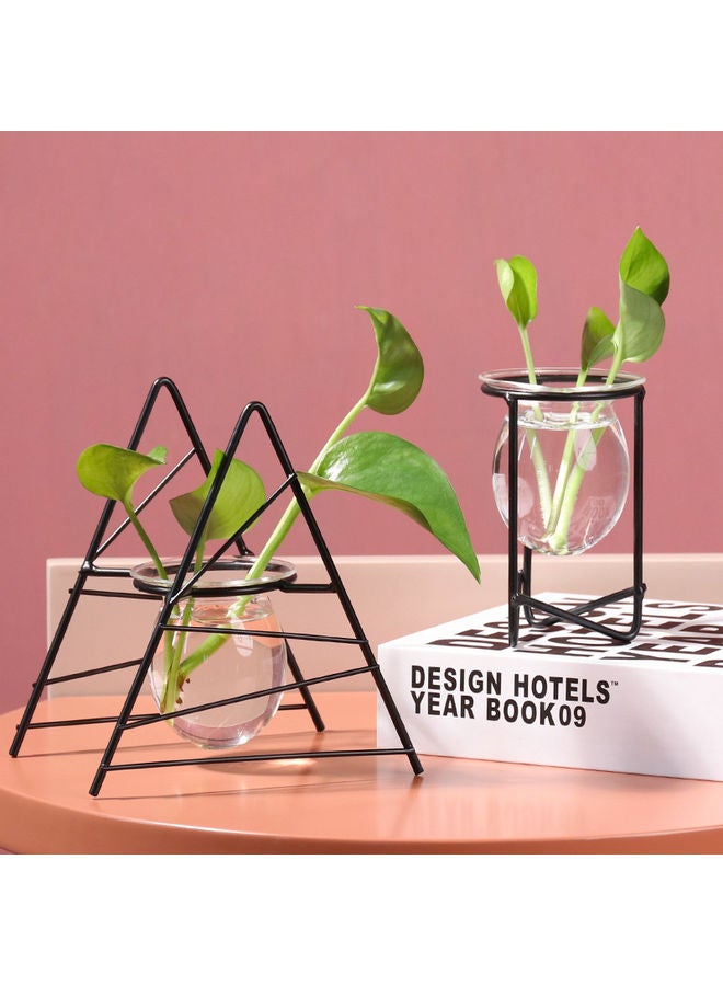 NIBEMINENT Flower Vase with Metal Rack Stand Gold/Clear 10x14x15cm - Image 3