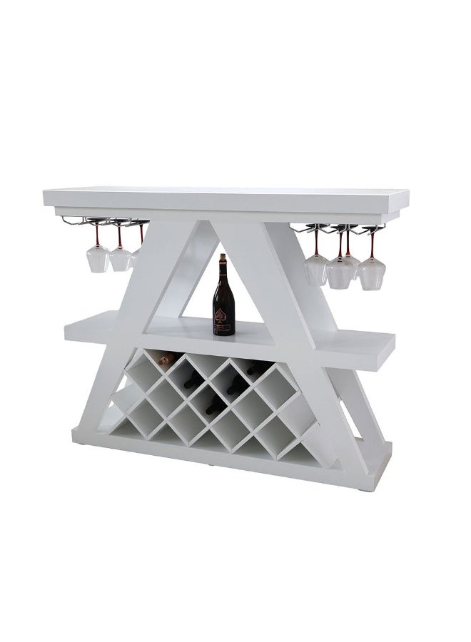 DANUBE HOME Cesna Glass Top Bar Counter With Wine Rack And Bottle Holder | Sturdy Kitchen Organiser Rack | Modern Design Sideboard Cabinet For Dining Room L140xW40xH110cm - High Gloss White - Image 2