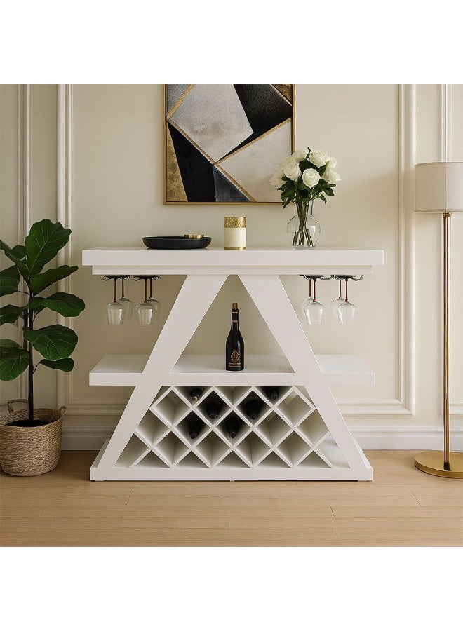 DANUBE HOME Cesna Glass Top Bar Counter With Wine Rack And Bottle Holder | Sturdy Kitchen Organiser Rack | Modern Design Sideboard Cabinet For Dining Room L140xW40xH110cm - High Gloss White - Image 1