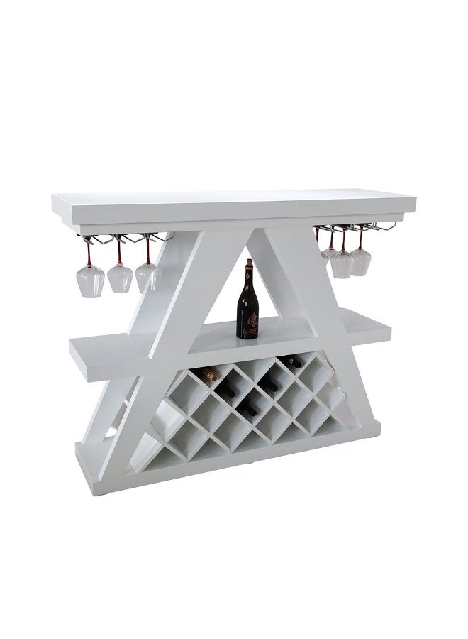DANUBE HOME Cesna Glass Top Bar Counter With Wine Rack And Bottle Holder | Sturdy Kitchen Organiser Rack | Modern Design Sideboard Cabinet For Dining Room L140xW40xH110cm - High Gloss White - Image 5