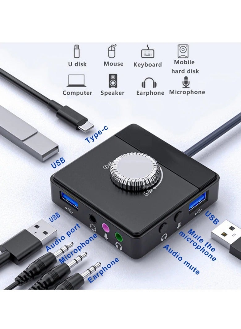 بطاقة صوت خارجية USB 3 منافذ إلى مقبس 3.5 ملم مع إمكانية تعديل مستوى الصوت بدون سائق وبطاقة صوت ستيريو خارجية الوصف - Image 2